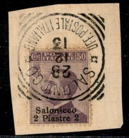 Uffici Postali All'Estero - Levante - Salonicco - Salonicco (P.ti 9) - 2 Piastre Su 50 Cent (5) Su Frammento - Other & Unclassified