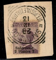 Uffici Postali All'Estero - Levante - Salonicco - Salonicco (P.ti 9) - 2 Piastre Su 50 Cent (5) Su Frammento - Andere & Zonder Classificatie