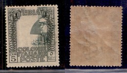 Colonie - Libia - 1921 - 5 Cent Pittorica (23g) Con Centro Molto Spostato A Destra - Gomma Originale - Other & Unclassified