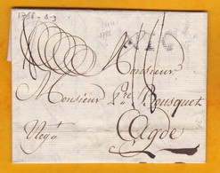 1788 - Marque Postale NICE, Comté , Sardaigne Sur Lettre Avec Correspondance De 2 Pages Vers Agde, Hérault - Taxe 18 - 1701-1800: Précurseurs XVIII