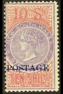 NEW SOUTH WALES 1894-1904 Overprinted "POSTAGE" In Blue 10s Violet And Claret, Perf 11, SG 275a, Fine Mint. Very Fresh!  - Andere & Zonder Classificatie