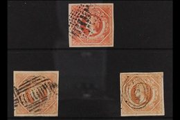 NEW SOUTH WALES 1854-59 IMPERF 1s Diadem, Double Lined 12 Wmk, ALL The Three Listed Shades, Rosy Vermillion, Pale Red &  - Other & Unclassified