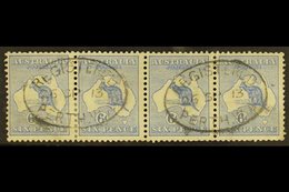 1913-14 6d Ultramarine Kangaroo, SG 9, A Used Strip Of Four With Oval "REGISTERED / PERTH" Cancels Of 06 SP 13, The Left - Other & Unclassified