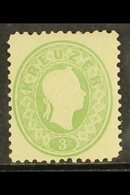 1866 Official Reprint Of The 1858-59 3kr Green, Mi 12 ND I, Fine Mint, Good Colour. For More Images, Please Visit Http:/ - Autres & Non Classés