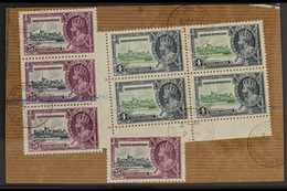 1935 SILVER JUBILEE VARIETY A Large "Registered" Piece Bearing A Corner Block Of 4 X 4d Green & Indigo (SG 144) & A Vert - Honduras Británica (...-1970)