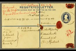 1938 (March) Overprinted 3a And 1a Registered Envelope , Bearing Additional Overprinted 1a, 3a And 1r Tied By Zigon Cds' - Burma (...-1947)