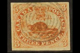 1857 3c Red On Thin Soft, Horizontally Laid Paper, SG 22, Superb Used With Large Margins All Round And Central Cancel. A - Other & Unclassified