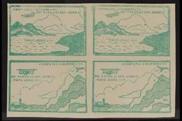 1920 SCADTA - IMPERF BLOCK OF 4. 10c Green Top Left Corner Imperf SE-TENANT BLOCK Of 4 (positions 1/2 & 7/8), Containing - Colombia