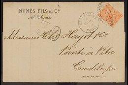 BRITISH POSTAL AGENCY IN ST. THOMAS 1873 (16 MR) Printed "Nunes Fils & Co" Entire To Pointe A Pitre, Guadeloupe, Bearing - Dänisch-Westindien