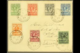 SOUTH GEORGIA Falkland Is 1929-37 "Whale And Penguins" Set Complete To 1s Tied To Env Addressed To Officer On Board HMS  - Islas Malvinas