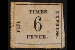 1870-71 6d Black / Rose Vertically Ribbed Paper Times Express Stamp, SG 7, Mint With Some Tone Spots At Short Tear At Le - Fidschi-Inseln (...-1970)