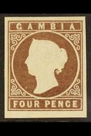 1869-72 4d Pale Brown Imperf, No Wmk, SG 2, Very Fine Unused And Without Gum With 4 Large Margins & Lovely Original Colo - Gambia (...-1964)
