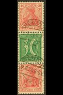 1921 40pf+30pf+40pf Germania & Numerals Vertical SE-TENANT STRIP Of 3, Michel S 30, Very Fine Cds Used, Fresh & Scarce,  - Altri & Non Classificati