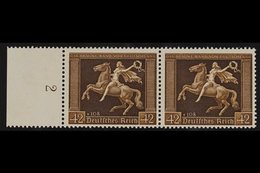 1938 42pf Brown Ribbon (Michel 671y, SG 659), Left Marginal HORIZONTAL PAIR, Very Fine Never Hinged Mint. For More Image - Other & Unclassified