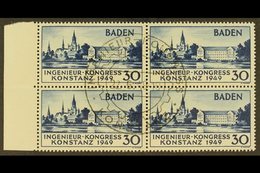 FRENCH ZONE BADEN 1949 30pf Blue Engineers' Congress (Michel 46 I, FB46), Superb Used Marginal BLOCK Of 4 With Central U - Other & Unclassified