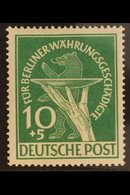 1949 10pf Green Berlin Relief Fund PLATE FLAW, Michel 68 II, Never Hinged Mint, Fresh & Scarce. For More Images, Please  - Other & Unclassified