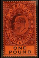 1904-08 KEVII £1 Deep Purple & Black/red, SG 64, Very Fine Lightly Hinged Mint. A Lovely Example! For More Images, Pleas - Gibraltar