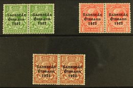 1922-23 ½d Green 1d Scarlet & 1½d Red-brown, SG 67/69, Fine Mint Horizontal PAIRS With All The Left Stamps Showing LONG  - Otros & Sin Clasificación