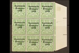 1922-23 THOM SAORSTAT RARITY ½d Green, SG 52, Right Hand Marginal Block Of Nine, Showing At 15/12 ACCENT INSERTED TWICE, - Otros & Sin Clasificación