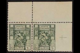 LIBYA 1926 20c Green, Sibyl, Corner Horizontal Pair, Variety "imperf At Right", Sass 54e, Very Fine Never Hinged Mint. F - Other & Unclassified
