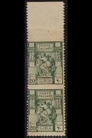 LIBYA 1926 20c Green, Sibyl, Marginal Vertical Pair, Variety "imperf Between And At Top", Sass 54f, Very Fine Never Hing - Other & Unclassified