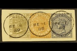 1883 4c Pale Brown, 10c Slate And 96c Olive Grey, SG 53, 64, 71 Superb Used On Piece. Pretty. For More Images, Please Vi - Straits Settlements