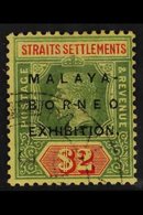 1922 MALAYA BORNEO EXHIBITION VARIETY. KGV $2 Green And Red On Yellow, MCA Wmk, Variety "oval Last "O" In Borneo", SG 24 - Straits Settlements