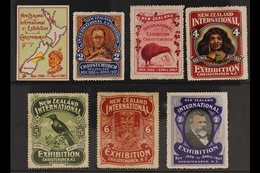 CINDERELLAS 1906-07 Christchurch Exhibition Labels, Seven Different Designs, One Label Is Imperforate, Others Perforated - Otros & Sin Clasificación