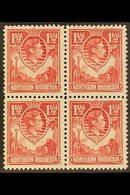 1938-52 1½d Carmine-red, SG 29, Very Fine Mint (two Stamps Are Never Hinged) BLOCK Of 4, Fresh. (4 Stamps) For More Imag - Noord-Rhodesië (...-1963)