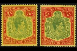 1938-44 5s Key Plates, On Chalky And Ordinary Papers, SG 141/141a, Very Fine Mint. (2 Stamps) For More Images, Please Vi - Nyasaland (1907-1953)