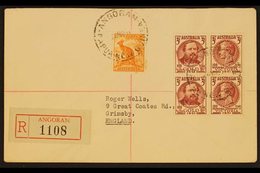 1951 (Nov) Cover To England Franked Australia ½d Defin & 3d Centenary Block Of Four Tied By ANGORAM Postmarks Plus Regis - Papua Nuova Guinea