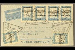 1931 Illustrated Zeppelin Stationery Air Letter To France Franked 3c On 4c Zeppelin Ovpt (2) And 4c Zeppelin Ovpt Stamp  - Paraguay