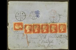 1869 (12 Oct) Env (opened At Sides For Display) Bearing SIX 1d Reds Tied Irish "172" And Derry Datestamps, Endorsed "Off - Sierra Leona (...-1960)