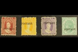NATAL 1875-76 1d Rose, 1d Yellow, 6d Violet, And 1s Green With "POSTAGE" Overprints (14½mm Without Stop), SG 81/84, Fine - Sin Clasificación