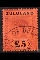 ZULULAND 1894 £5 Purple And Black On Red, SG 29, Superb Used With Neat Fiscal Cancel. For More Images, Please Visit Http - Zonder Classificatie