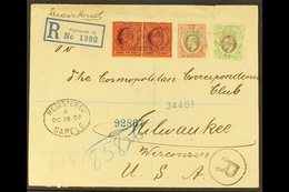 1907 (Oct 18th) Registered Cover To Wisconsin USA, Bearing ½d And 2d Plus Lagos 1d Pair Tied By SAPELE Oval Cancels, Ply - Nigeria (...-1960)