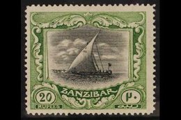 1913 20r. Black And Green Dhow, SG 260b, Mint With Good Colours, Small Hinge Thin. For More Images, Please Visit Http:// - Zanzibar (...-1963)