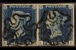 1840 2d Deep Blue Plate II, Horizontal Pair "LH-LI", Very Fine With Four Neat Margins And Each With Crisp Maltese Cross. - Other & Unclassified