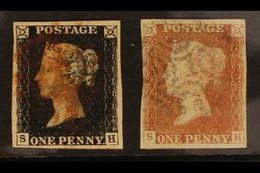 1840-41 BLACK & RED MATCHED PAIR. 1840 1d Intense Black & 1841 1d Red, Each Plate 5 From 'S H' Position, SG 1 & 7, Each  - Andere & Zonder Classificatie