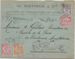 1903 - MOUCHON SUPERBE AFFR. Sur ENVELOPPE RECOMMANDEE De LUNEVILLE (MEURTHE ET MOSELLE) - CHARGE ANNULE - 1900-02 Mouchon