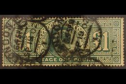 1902-10 £1 Dull Blue-green, De La Rue, SG 266, Good Used With Hooded Circle Pmks, Minor Faults. Cat £825. For More Image - Sin Clasificación