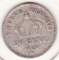 20 Centimes 1868 A Paris. Napoléon III. Argent - 20 Centimes