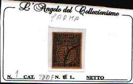 5967)  5c. Giglio Borbonico, Stampa Nera Su Carta Colorata - 1 Giugno 1852-USATO - Parma