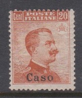 Italian Colony Aegean Caso S 9 1917 Vittorio Emanuele 20c Orange Without Watermark,mint Hinged, - Egée (Caso)