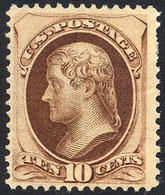 US #161 Mint Original Gum  Hinged  10c Jefferson From 1873 - Neufs