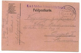 AUSTRIA HUNGARY WW1 - K.u.K. FELDPOST 452. AUTOWERKSTATTE GARAGE, TURKEY FRONT, TO OSIJEK CROATIA, Year 1918. - 1. Weltkrieg