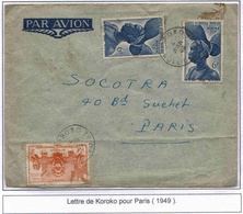 Cote D'Ivoire Ivory Coast Lettre Koroko 1949 Cover Brief Carta - Covers & Documents