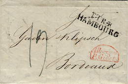 1832- Lettre D' Hamburg Pour Bordeaux -  T.T.R.4 / HAMBURG + Allemagne / P. Givet Rouge + Taxe 19 D. - Marques D'entrées