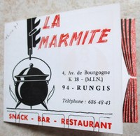 CARTE 1971 PUB BAR RESTAURANT SNACK LA MARMITE RUNGIS 4 AVENUE DE BOURGOGNE  PEPSI COLA - Werbung