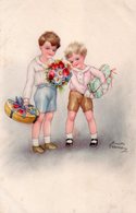 CPA, Deux Garçonnets Avec Cadeaux Et Fleurs, Signée Hannes Petersen - Petersen, Hannes